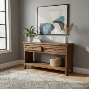 El Yapımı Masif Çam Eskitme Konsol & Rustik Ahşap Çekmeceli Dresuar - Görsel 4