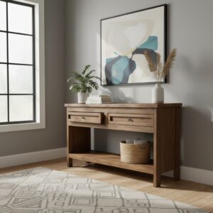 El Yapımı Masif Çam Eskitme Konsol & Rustik Ahşap Çekmeceli Dresuar - Görsel 5