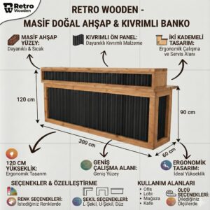 Endüstriyel Stil Masif Ahşap ve Oluklu Metal Tasarım Karşılama Bankosu - Görsel 2