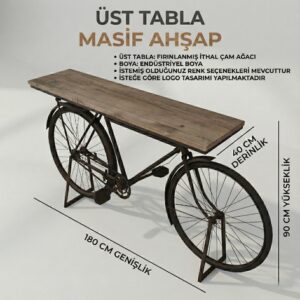 Endüstriyel Tasarım Bisiklet Konsol & Dresuar- Masif Ahşap Tabla ve Metalin Şıklığı 180 cm - Görsel 2