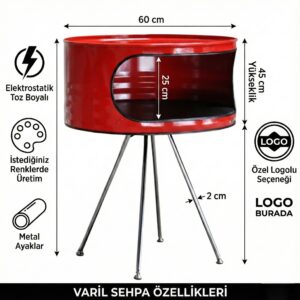 Endüstriyel Tasarım Metal Ayaklı Varil Sehpa - Kişiye Özel Renk & Logo Seçeneği - Görsel 2