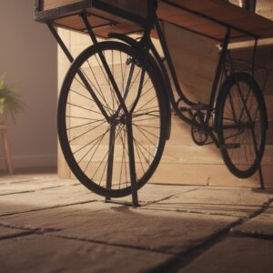 Endüstriyel Tasarım Siyah Bisiklet Konsol Dresuar - Retro ve Modern Dekoratif Masif Ahşap Sunum Masası - Görsel 5