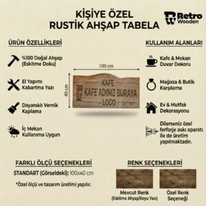Kişiye Özel Rustik Ahşap Tabela | Özel Tasarım Eskitme Kafe ve Dükkan Panosu - Görsel 2