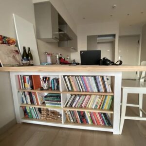 Kitaplıklı ve Depolama Alanlı Çok Fonksiyonlu Doğal Masif Ahşap Mutfak Adası & Bar Masası - Görsel 4