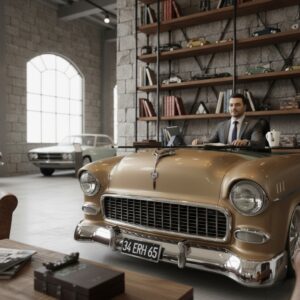Klasik Otomobil Tutkunlarına Özel- Fiberglas Chevrolet Bel Air Tasarımlı Yönetici-Çalışma Masası - Görsel 4