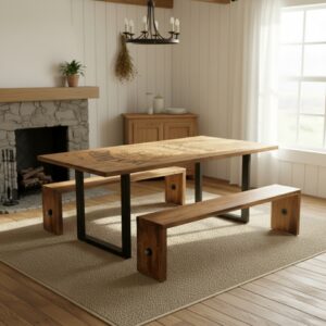 Loft Tarzı Masif Ahşap & Metal Yemek Masası Takımı - Görsel 5