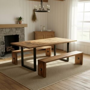 Loft Tarzı Masif Ahşap & Metal Yemek Masası Takımı - Görsel 6