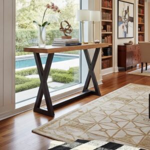 Lüks X Ayaklı Dresuar Konsol - Modern Masif Ahşap ve Metal - Görsel 1