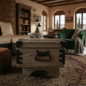 Masif Ahşap Rustik Sandık Orta Sehpa – Metal Detaylı Geniş Depolama Alanlı - Görsel 3