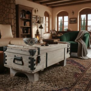 Masif Ahşap Rustik Sandık Orta Sehpa – Metal Detaylı Geniş Depolama Alanlı - Görsel 4