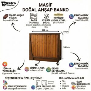 Masif Doğal Ahşap Resepsiyon ve Karşılama Bankosu Ofis & Mağaza Kasa Tezgahı - Görsel 2