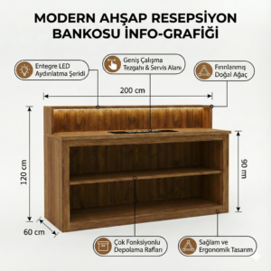 Modern Masif Ahşap Resepsiyon ve Karşılama Bankosu – Özel Tasarım & Led Aydınlatmalı - Görsel 2