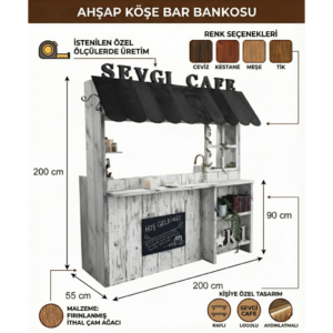 Özel Tasarım Çatılı Rustik Ahşap Köşe Bar Bankosu ve Karşılama Tezgahı - Görsel 2