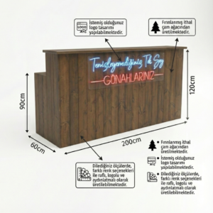 Özel Tasarım Işıklı ve Logolu Masif Ahşap Karşılama Bankosu - Dekoratif Resepsiyon Masası - Görsel 2