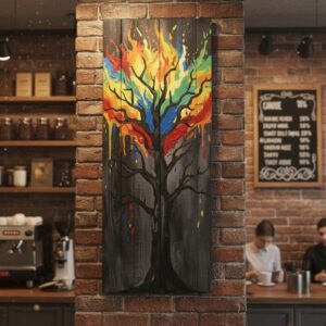 Renklerin Enerjisi_ Temalı Hayat Ağacı Figürlü El Yapımı Masif Ahşap Duvar Panosu – Modern ve Rustik Sanat - Görsel 6