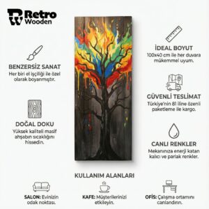 Renklerin Enerjisi_ Temalı Hayat Ağacı Figürlü El Yapımı Masif Ahşap Duvar Panosu – Modern ve Rustik Sanat - Görsel 2