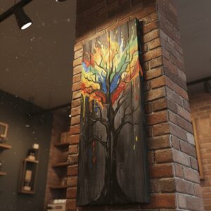 Renklerin Enerjisi_ Temalı Hayat Ağacı Figürlü El Yapımı Masif Ahşap Duvar Panosu – Modern ve Rustik Sanat - Görsel 3