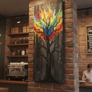 Renklerin Enerjisi_ Temalı Hayat Ağacı Figürlü El Yapımı Masif Ahşap Duvar Panosu – Modern ve Rustik Sanat - Görsel 5