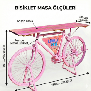 Retro Tasarım Bisiklet Bar Masası & Dresuar – Doğal Ahşap Tablalı Dekoratif Konsol Kişiye Özel Logo & Renk - Görsel 2