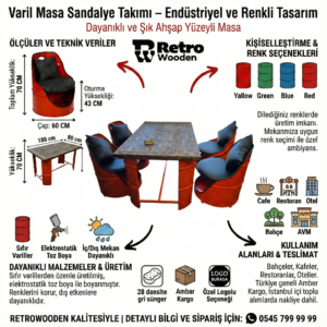 Retro Wooden Endüstriyel Tasarım Varil Masa Sandalye Takımı – Özel Renk ve Logo Seçenekli - Görsel 2