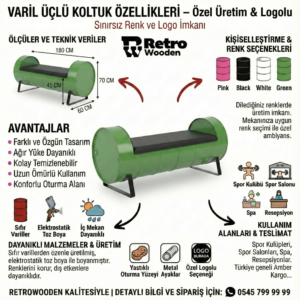 Retrowooden Exclusive Tasarım- Firmanıza Özel Logolu & Renkli, Endüstriyel Metal Varil Üçlü Koltuk - Görsel 2
