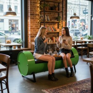 Retrowooden Exclusive Tasarım- Firmanıza Özel Logolu & Renkli, Endüstriyel Metal Varil Üçlü Koltuk - Görsel 7