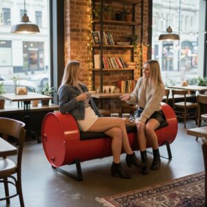 Retrowooden Exclusive Tasarım- Firmanıza Özel Logolu & Renkli, Endüstriyel Metal Varil Üçlü Koltuk - Görsel 8