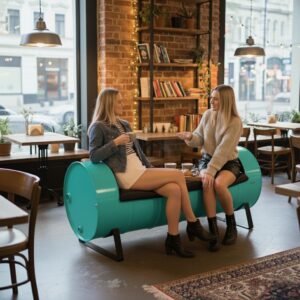 Retrowooden Exclusive Tasarım- Firmanıza Özel Logolu & Renkli, Endüstriyel Metal Varil Üçlü Koltuk - Görsel 10