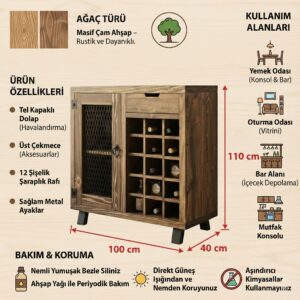 Rustik Ahşap Bar Dolabı - Görsel 2