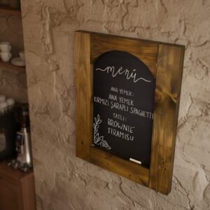 Rustik Masif Ahşap Çerçeveli Dekoratif Duvar Yazı Tahtası ve Menü Panosu - Görsel 4
