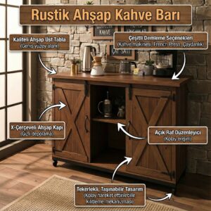 Rustik Masif Ahşap Kahve Barı ve Çok Amaçlı Konsol - Görsel 3