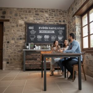 Rustik Masif Ahşap Kahve Barı ve Kara Tahta Seti - Görsel 3