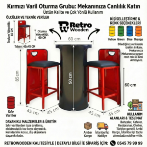 Varil Bistro Masa Takımı – 2 Tabure 1 Masa – Endüstriyel ve Yerden Tasarruflu - Görsel 2