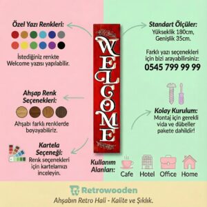Welcome Ahşap Tabela – Dekoratif ve Rustik Karşılama Panosu - Görsel 2