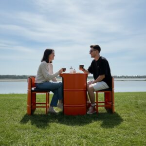 ​Endüstriyel Tasarım Dekoratif Varil Masa ve Sandalye Takımı – Bistro Set - Görsel 5