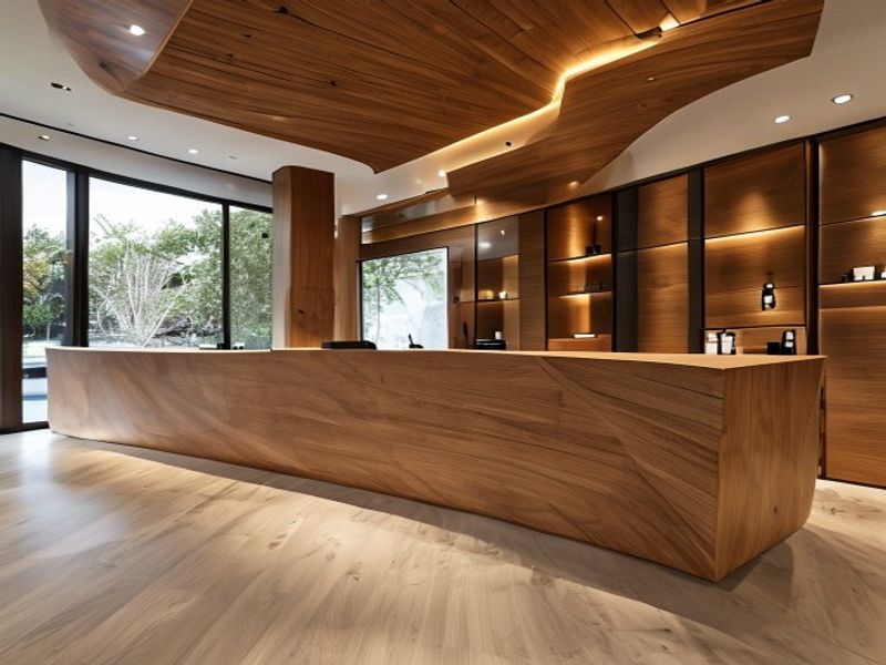 Büyük spa lobileri için L tipi masif ahşap banko fiyat analizi