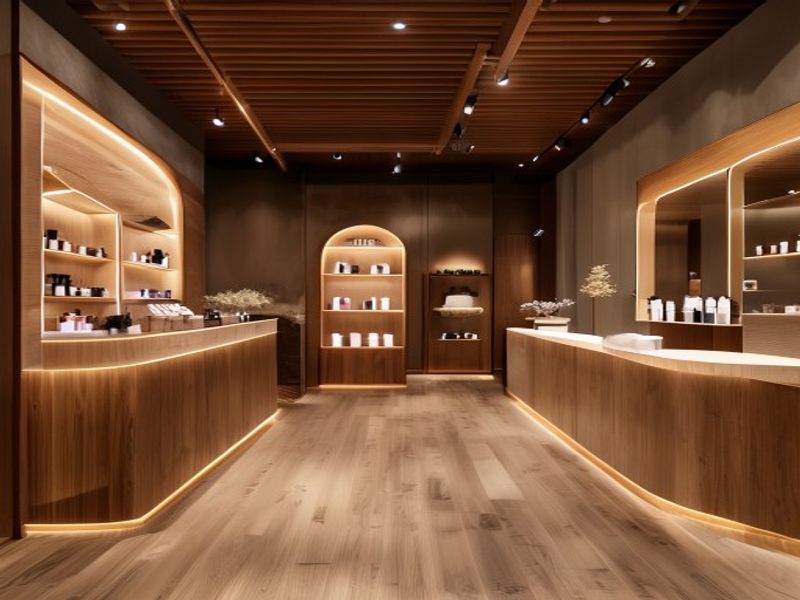 Prestijli ve lüks güzellik salonu dekorasyonunda ahşap bankonun yeri