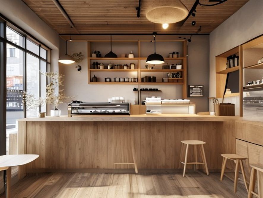 Dar ve ince kafeler için alan tasarrufu sağlayan L tipi ahşap barista bankosu